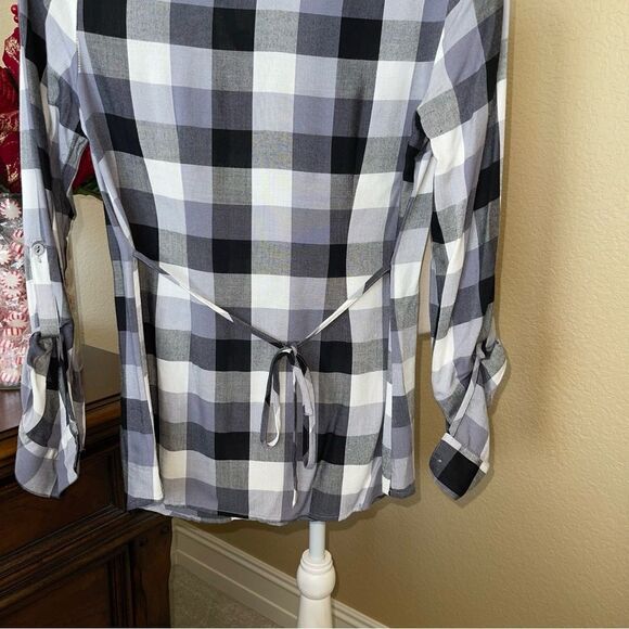 Modcloth Black White Plaid Tie Back Blouse Top XS - Picture 4 of 5